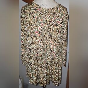 Women's Patterned Long Sleeve Peasant Top - Olive Multi